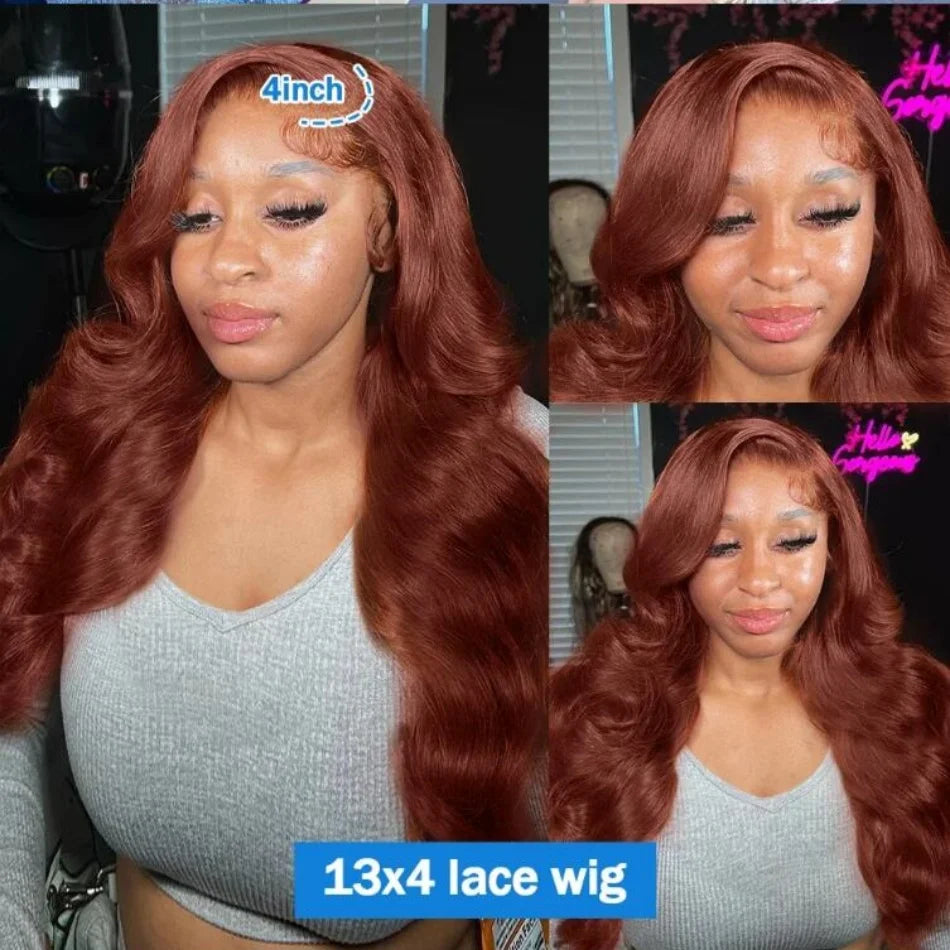 13x6 Reddish Brown Body Wave HD 13x4 Lace Frontal Human Hair Wig Colored Brazilian 100% Human Hair Wigs For Women Pre Plucked