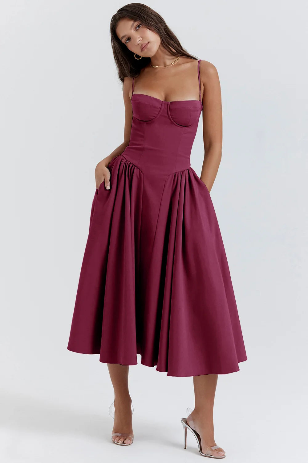 Solid Color Strap French Retro Dress Sleeveless Long Maxi Dresses