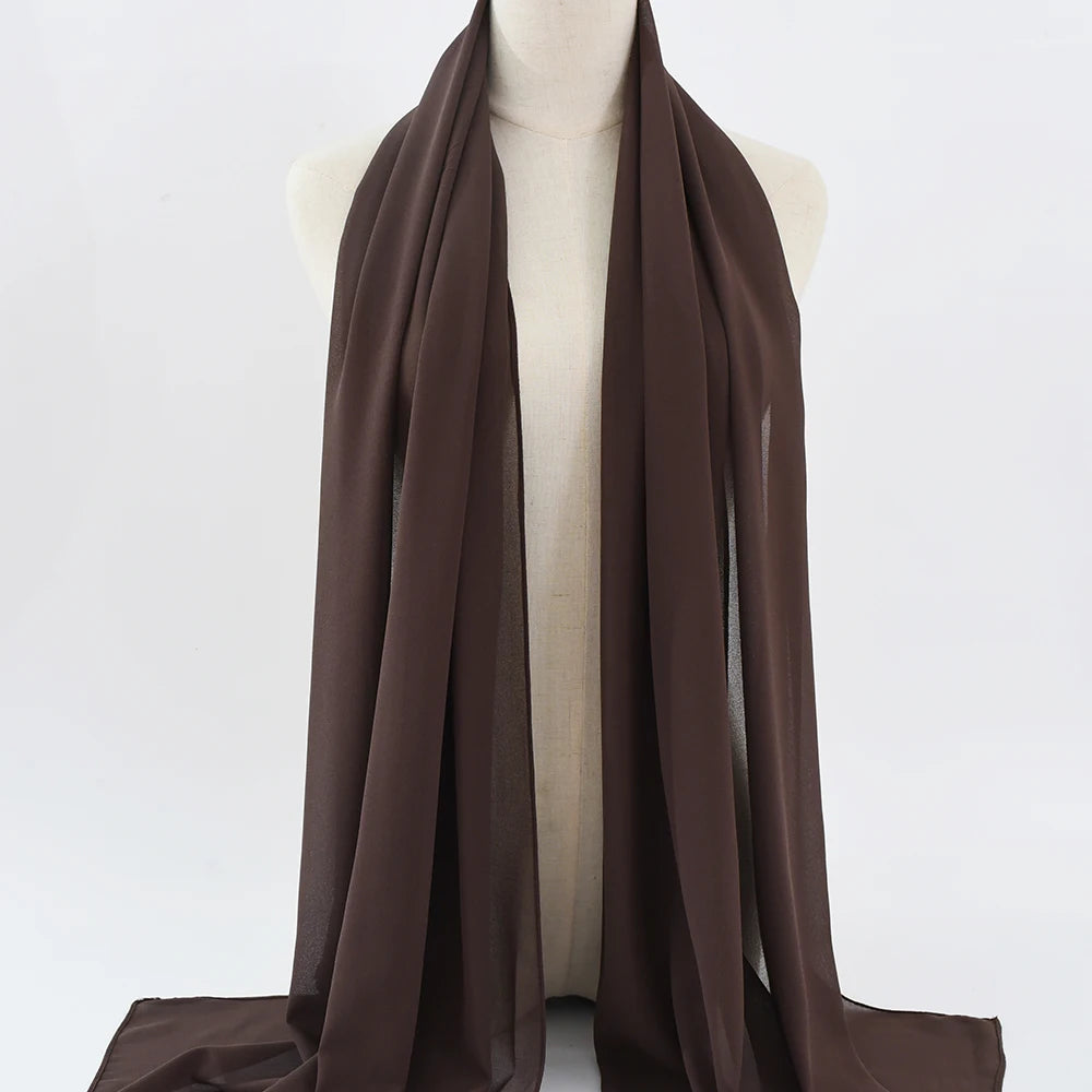 Fashion Pearl Chiffon Hijab Shawls of Muslim Women Solid Color Head Wraps Scarf