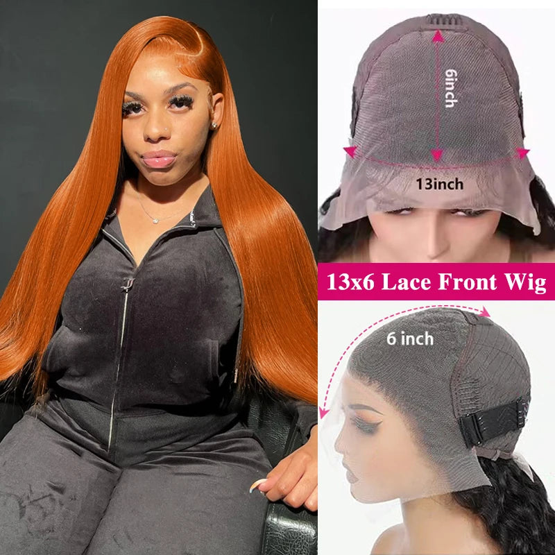 13x6 Orange Ginger Bone Straight Lace Front Wigs Human Hair 38 Inch Transparent 13x4 Lace Frontal Wig Pre Plucked For Women