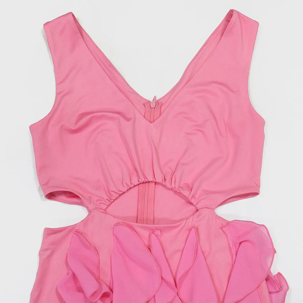 Summer New Sexy Hollow Out Bodycon Long Dress Women Deep V-neck Tassel