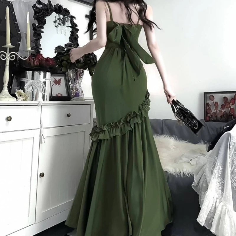 Maxi Dress for Women Summer Tunic Temperament Robe Femme 2025 Vestidos De Mujer Ruffles Bandage Bow Backless Bodycon Dresses