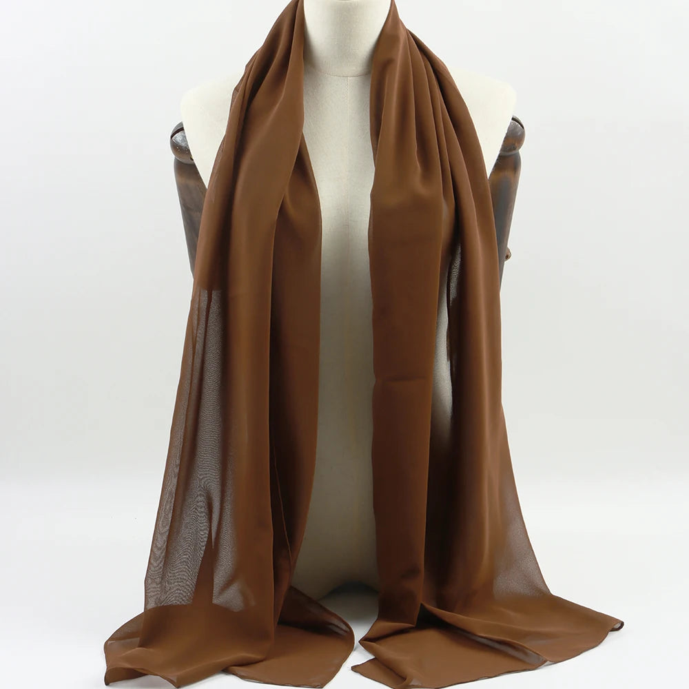 Fashion Pearl Chiffon Hijab Shawls of Muslim Women Solid Color Head Wraps Scarf