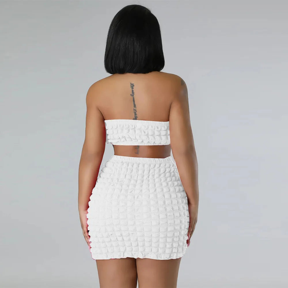 Sexy Sweet Bubble Two Pieces Set Breast Wrap Crop Top and Mini Skirt Sexy