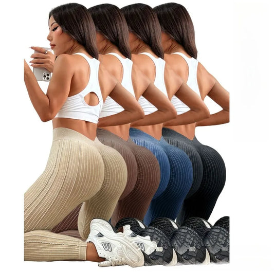 Women's Sand Washed Ribbed Leggings High Waisted Yoga Leggings