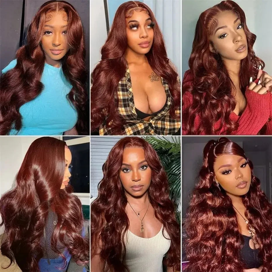 100% Brazilian Reddish Brown 13x4 13x6 HD Lace Front Wigs Human Hair Body Wave Colored Lace Frontal Wig Woman Pre Plucked Sale