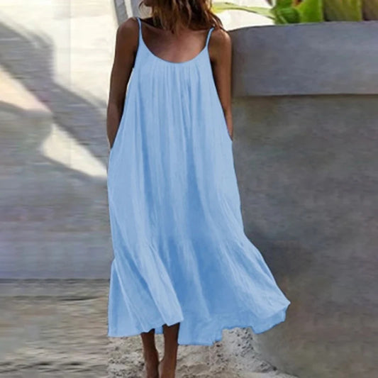 Strap White Beach  Woman Dress 2021 Summer Loose Casual  Maxi Dresses
