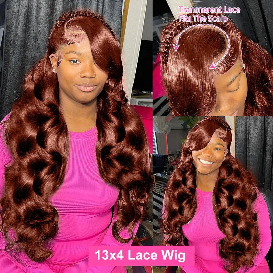 100% Brazilian Reddish Brown 13x4 13x6 HD Lace Front Wigs Human Hair Body Wave Colored Lace Frontal Wig Woman Pre Plucked Sale