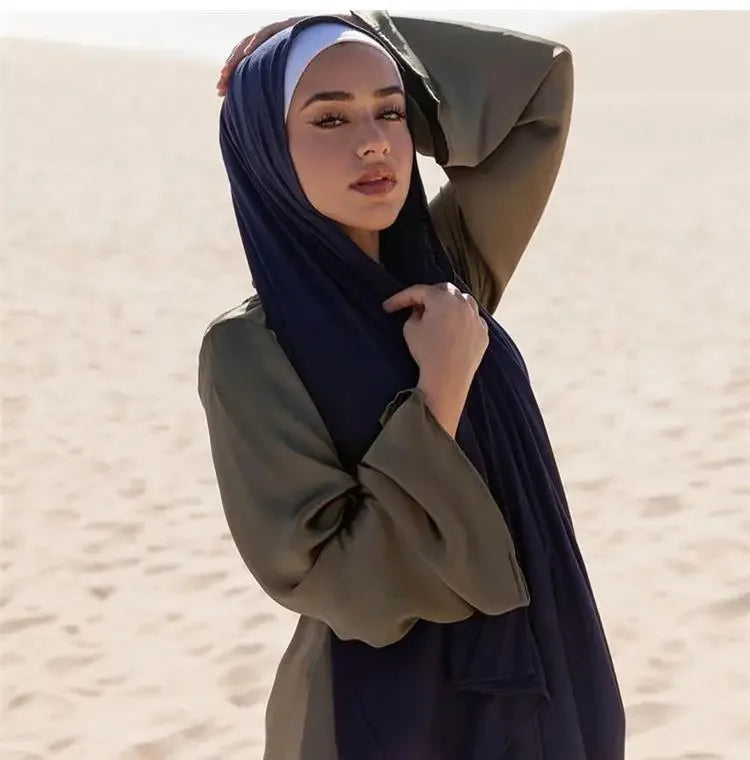 Fashion Pearl Chiffon Hijab Shawls of Muslim Women Solid Color Head Wraps Scarf