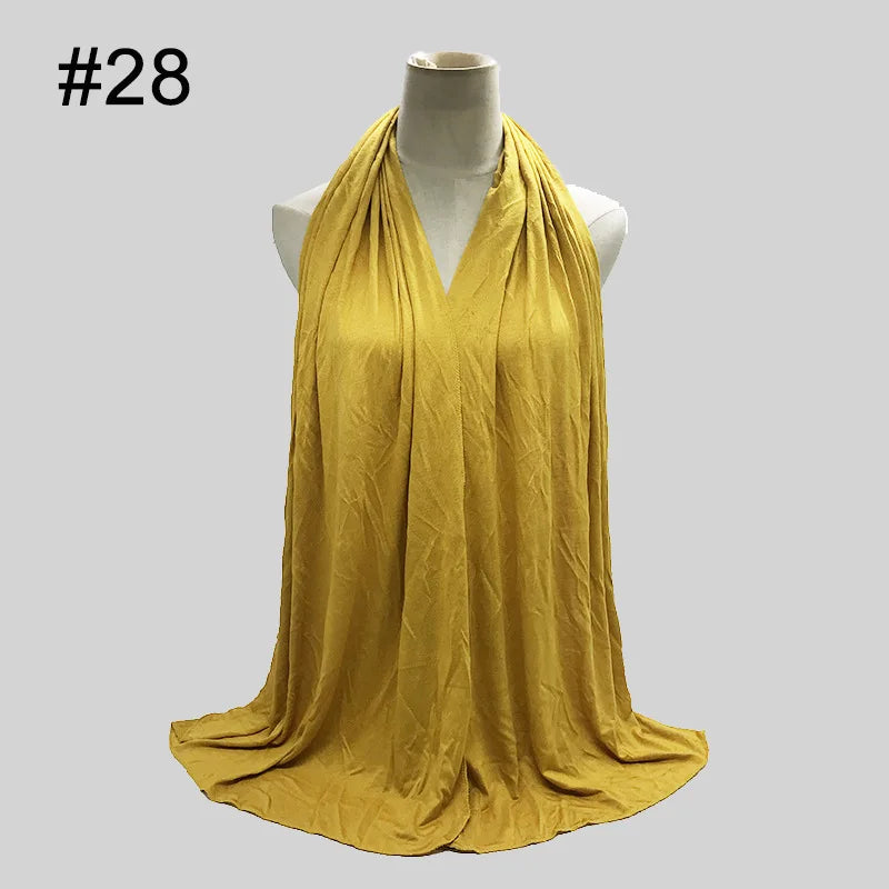 28Color Modal Cotton Jersey Hijab Scarf Ramadan Long Muslim Shawl Plain Solid Soft Turban Wraps For Women Headband