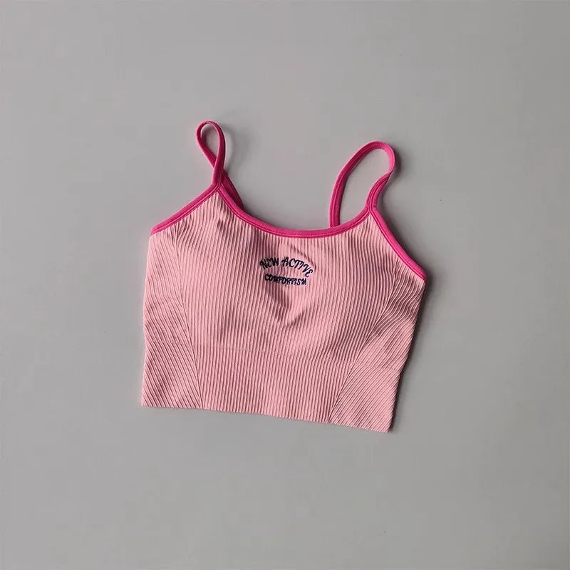 Women Breathable Sports Bra Fitness Tops Gym Crop Top Brassiere Push Up Camisole yoga