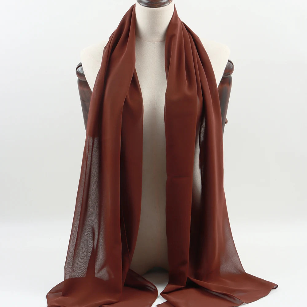 Fashion Pearl Chiffon Hijab Shawls of Muslim Women Solid Color Head Wraps Scarf