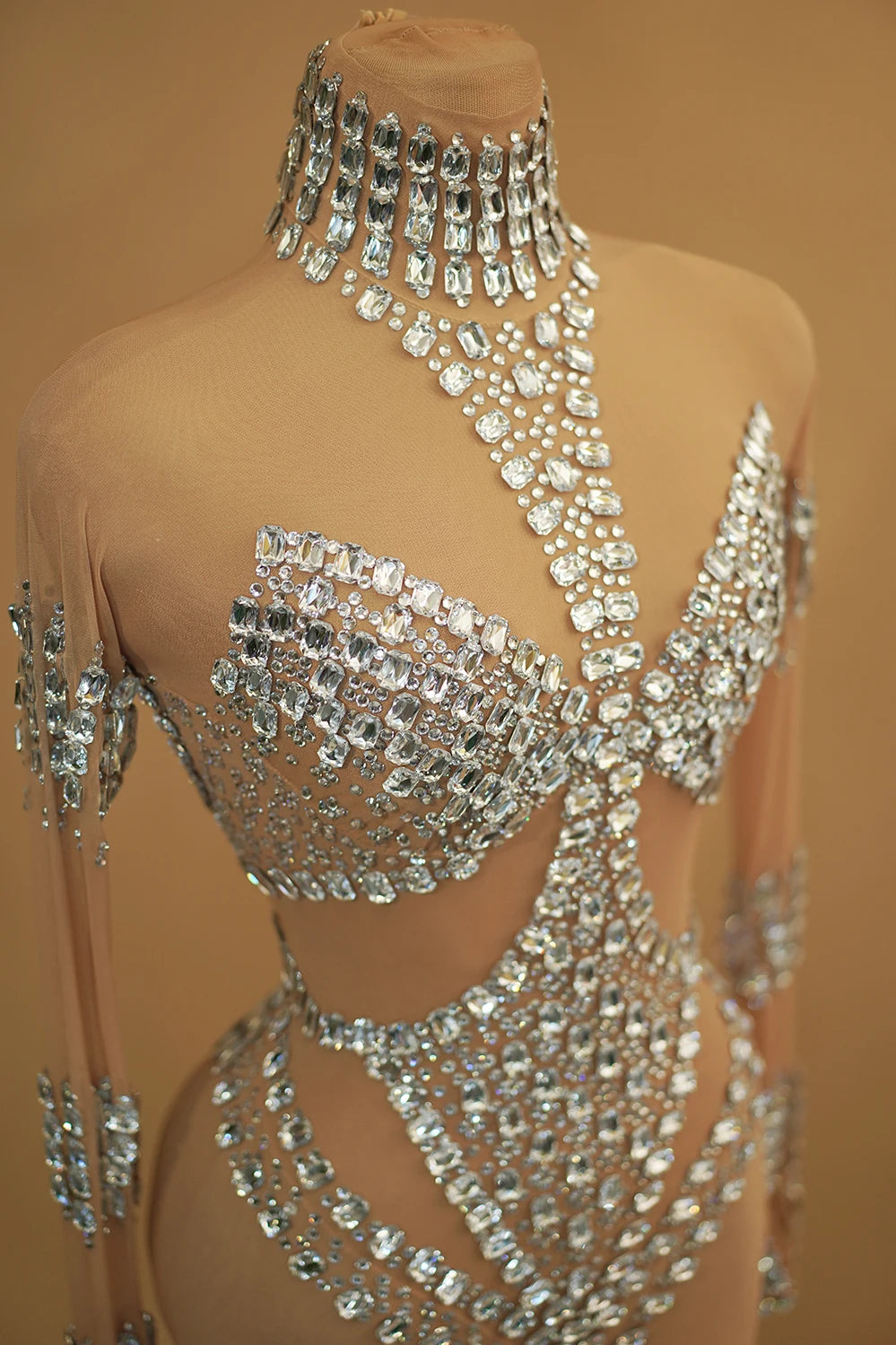 Sparkly Silver Diamonds Jumpsuit Women Sexy Mesh See Through Stretchy Party Birthday Outfit Performance Dance Costume Stage Wear