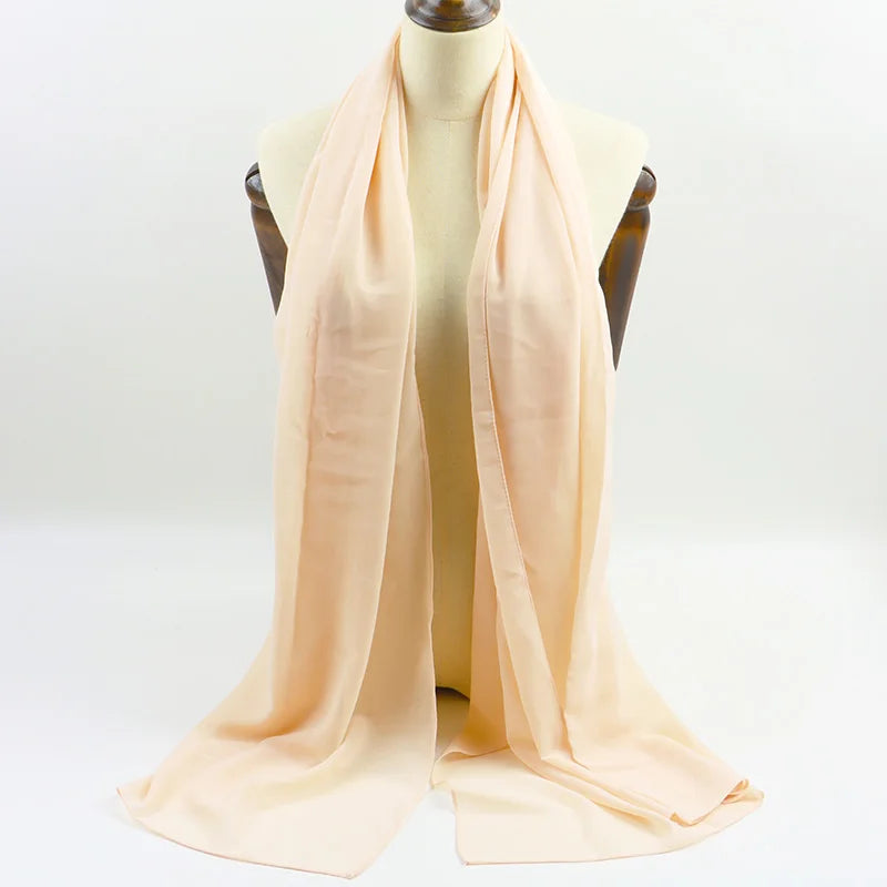 Fashion Pearl Chiffon Hijab Shawls of Muslim Women Solid Color Head Wraps Scarf