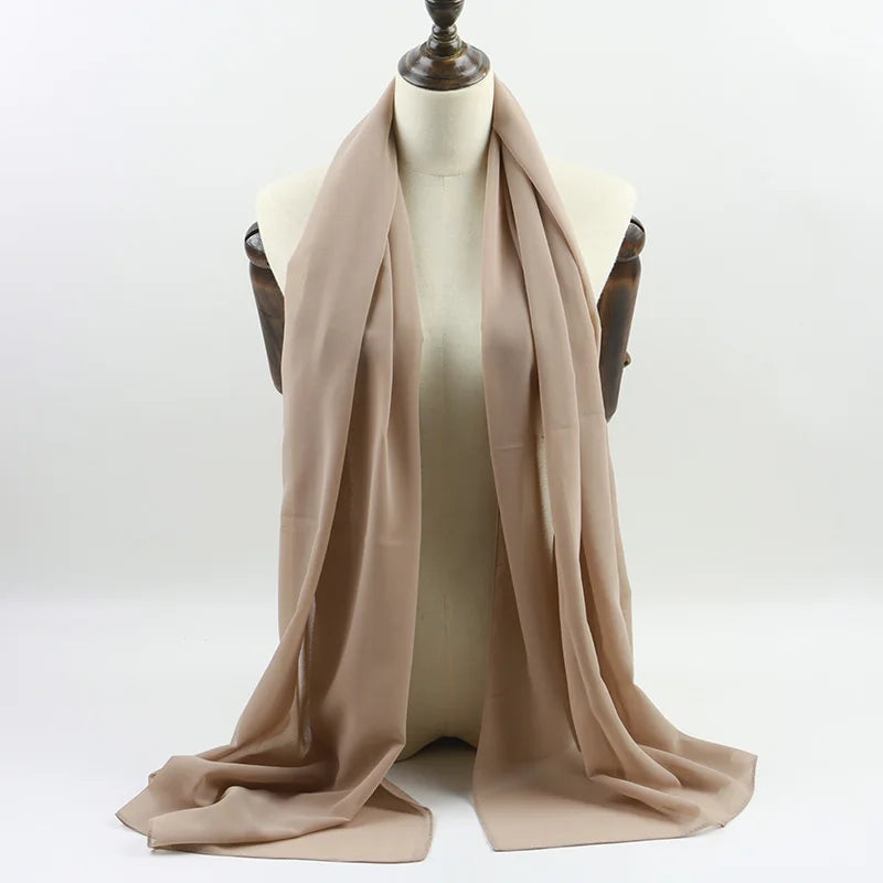 Fashion Pearl Chiffon Hijab Shawls of Muslim Women Solid Color Head Wraps Scarf