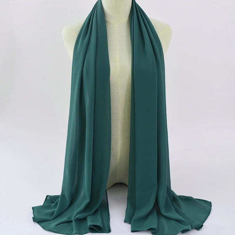 Fashion Pearl Chiffon Hijab Shawls of Muslim Women Solid Color Head Wraps Scarf
