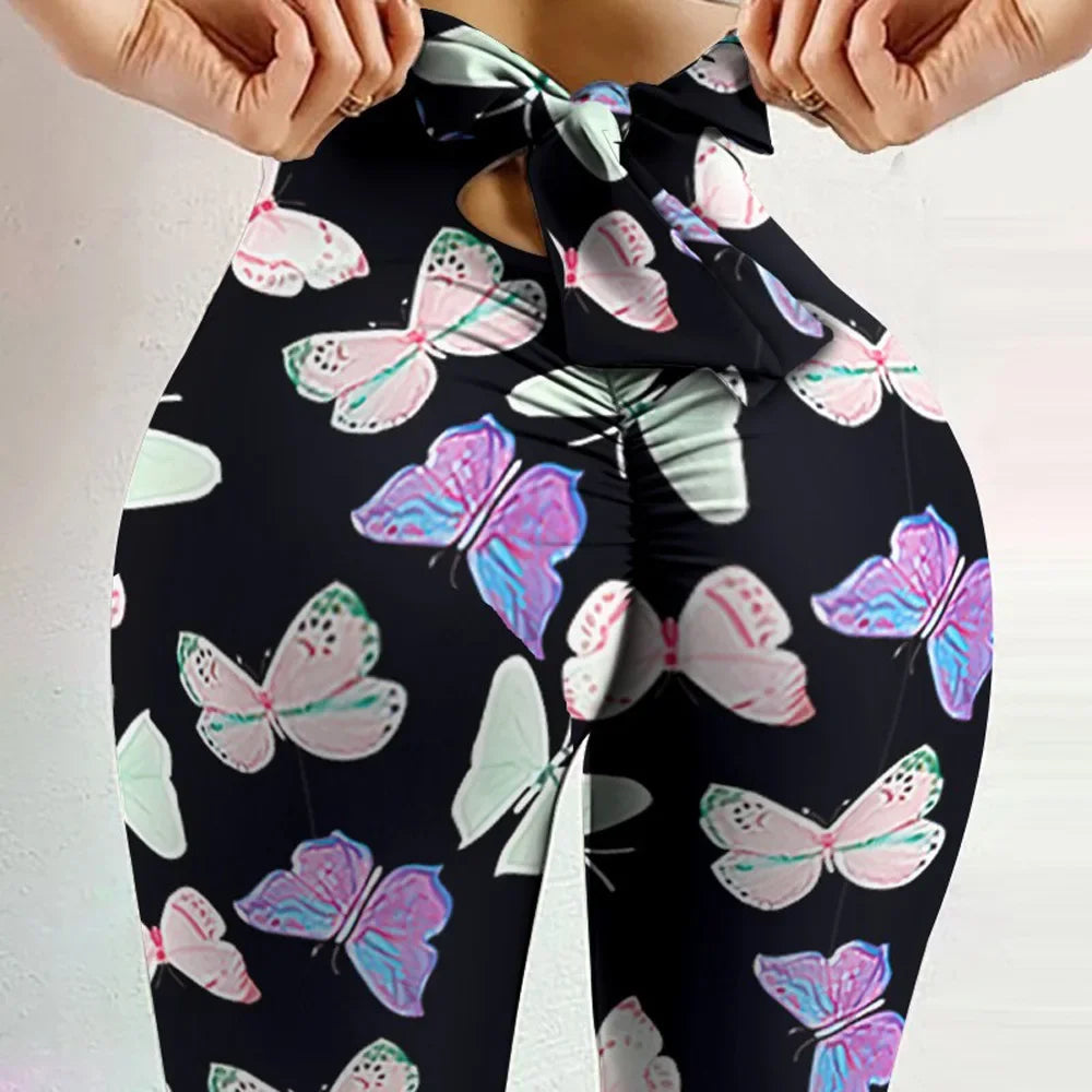 High Waist Sexy Butterfly Printed Leggings Bowknot Yoga Pants Yoga Legging