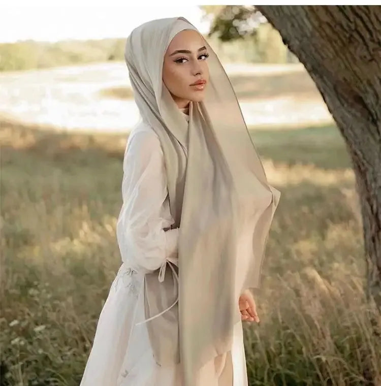 Fashion Pearl Chiffon Hijab Shawls of Muslim Women Solid Color Head Wraps Scarf