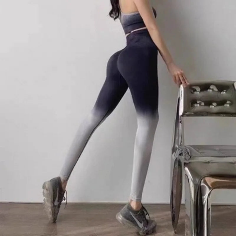 Leggings Gradient Yoga Fitness Leggings High Waist Push Up Butt Elastic Pants