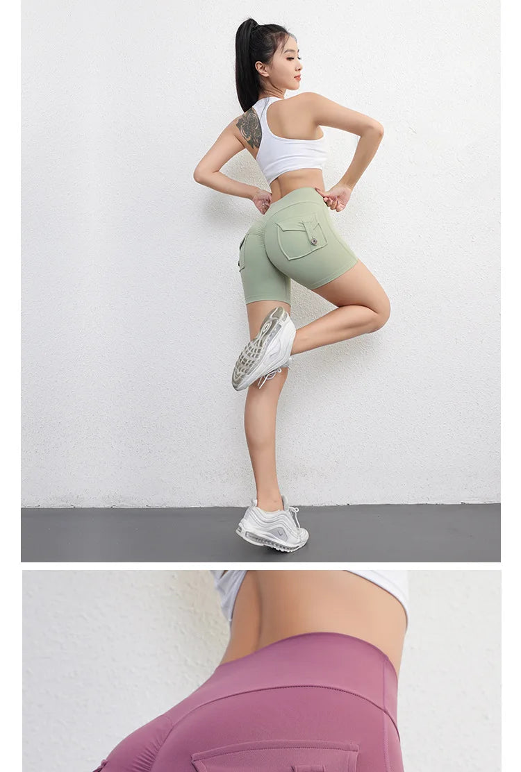Yoga Fitness Shorts Women Workwear Style Leggings Stretchy High Waist Quick