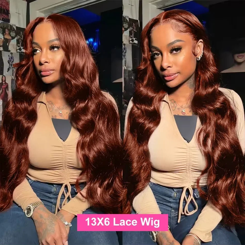 100% Brazilian Reddish Brown 13x4 13x6 HD Lace Front Wigs Human Hair Body Wave Colored Lace Frontal Wig Woman Pre Plucked Sale