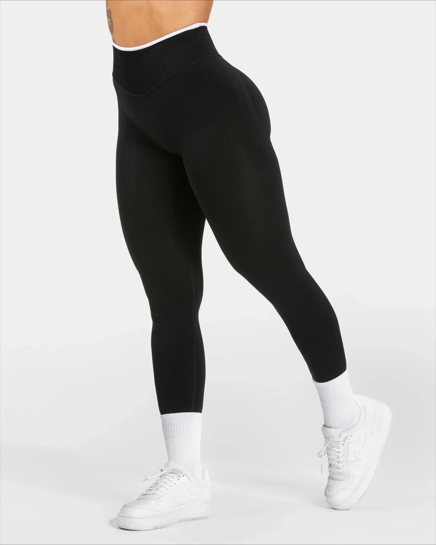 Women's Seamless Gym Solid Color Sports Pants White Edge Waist Tight High Waist