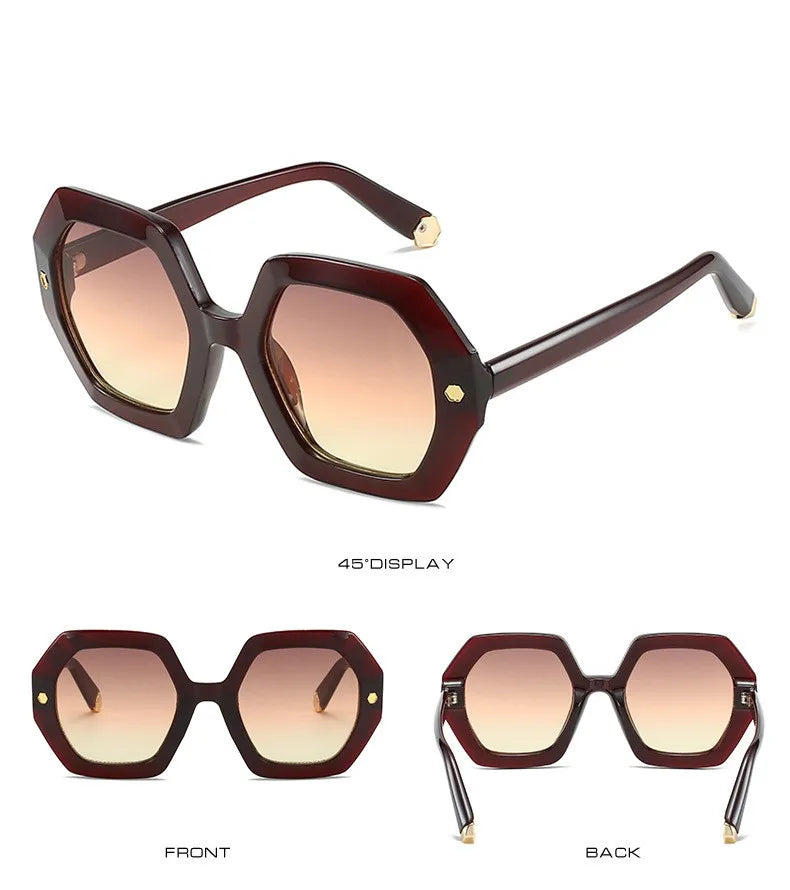 KAMMPT Oversized Men Sunglasses Fashion Hexagon Frame Gradient Shades Eyewear Women 2023 Trendy Ins Popular Brand Sun Glasses