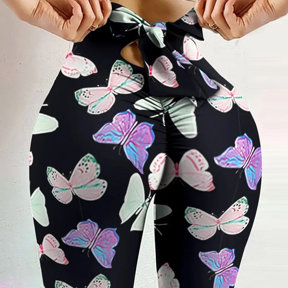 High Waist Sexy Butterfly Printed Leggings Bowknot Yoga Pants Yoga Legging