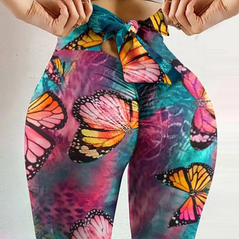 High Waist Sexy Butterfly Printed Leggings Bowknot Yoga Pants Yoga Legging