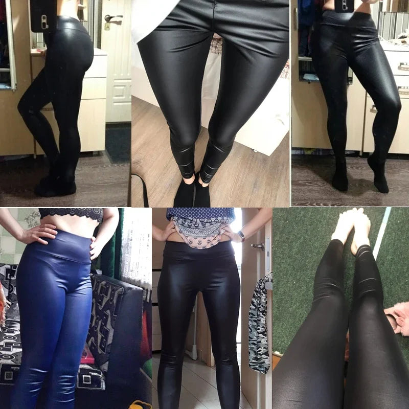 Trendy New Women's Leggings High Waisted Tight and Sexy Faux Leather Pants Colorful Yoga Pants for Women