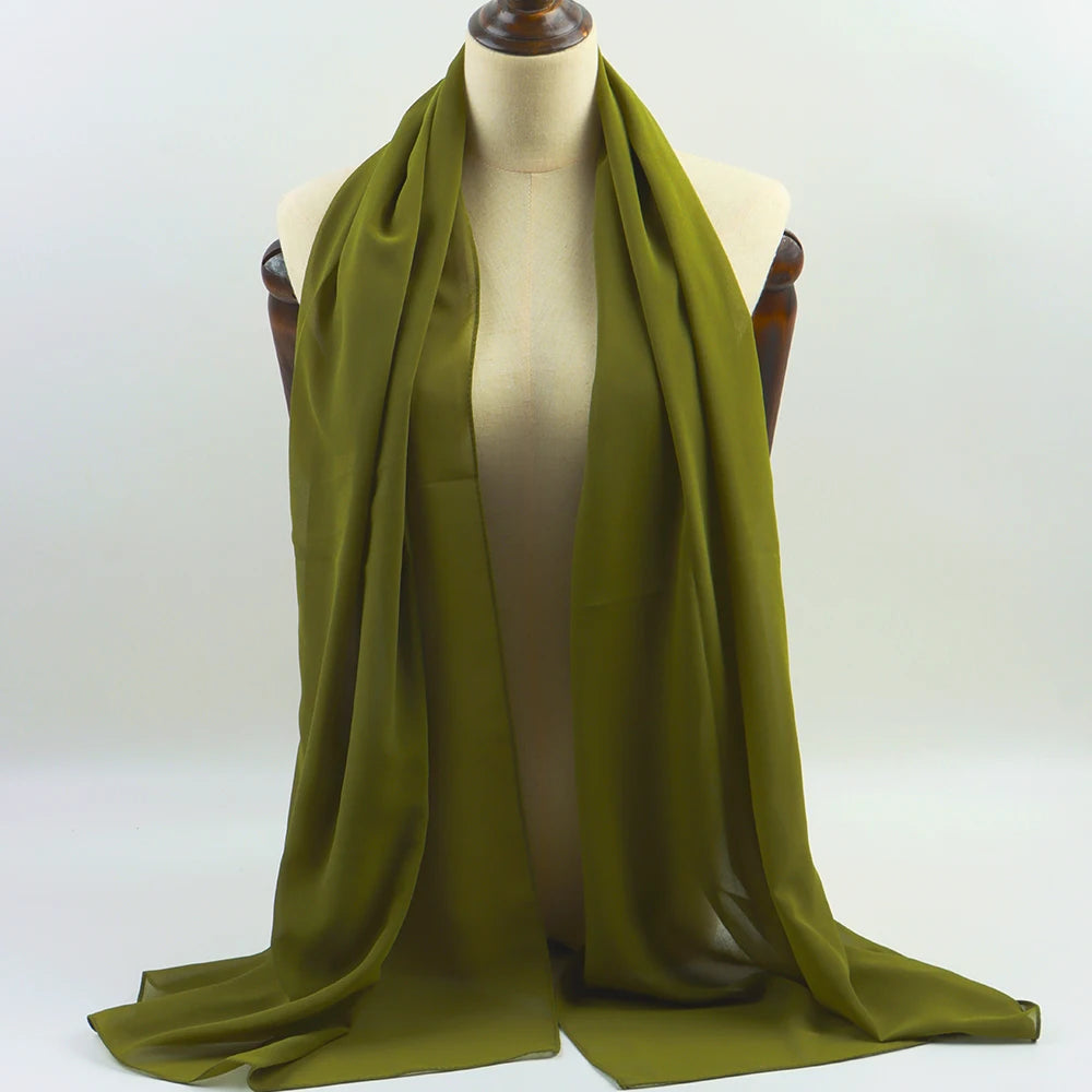 Fashion Pearl Chiffon Hijab Shawls of Muslim Women Solid Color Head Wraps Scarf