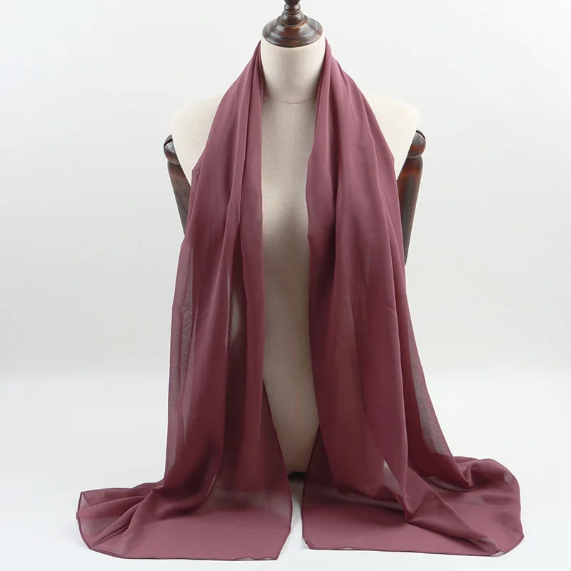 Fashion Pearl Chiffon Hijab Shawls of Muslim Women Solid Color Head Wraps Scarf