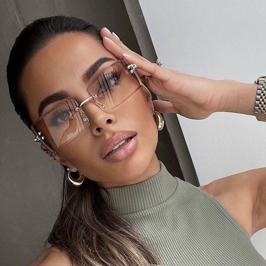 New Fashion Rectangle Rimless Sunglasses Wom - Lena & Miles Exquisite Boutique LLC.