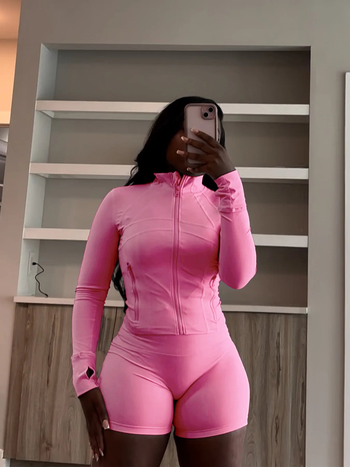 Bodycon Zipper Crop Top Women Tracksuits Sets+Trousers Women Black Gray 2 Two Pieces Matching Leggings Shorts Suits