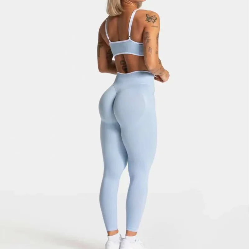 Women's Seamless Gym Solid Color Sports Pants White Edge Waist Tight High Waist