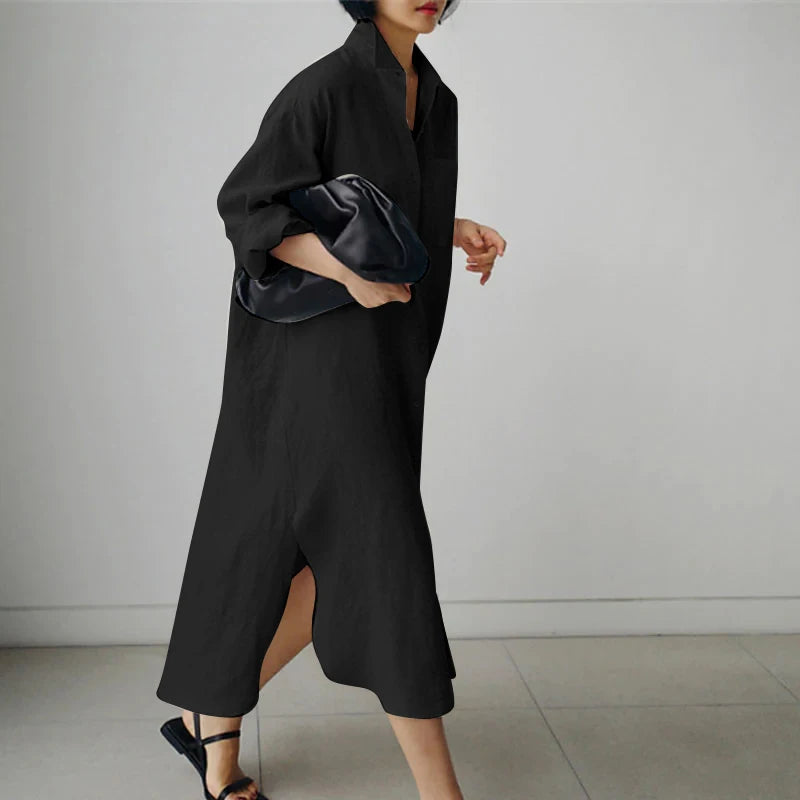 ZANZEA Women Dress Long Sleeve Solid Shirt Sundress Lapel Neck Buttons Vestidos
