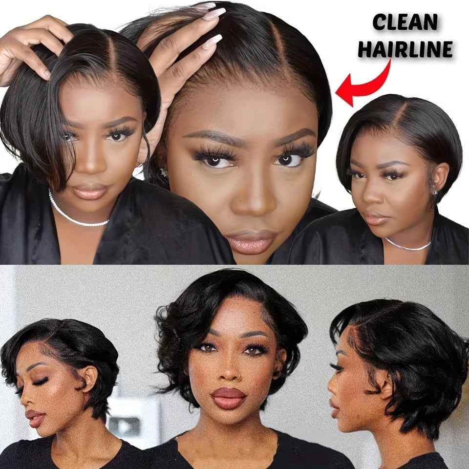 Straight Pixie Cut Short Bob Wigs Human Hair 13x4 Transparent Lace Front Human Hair Wig T Part Lace Wig Brazilian Hair For Women