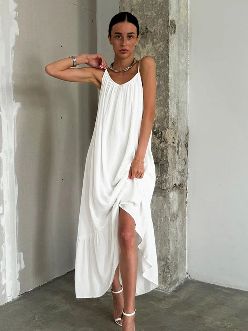 Marthaqiqi Home Clothes Women V-Neck Sleepwear Spaghetti Strap Pajama Lace Up Nightwear Ankle-Length Dress Casual Ladies Nightie