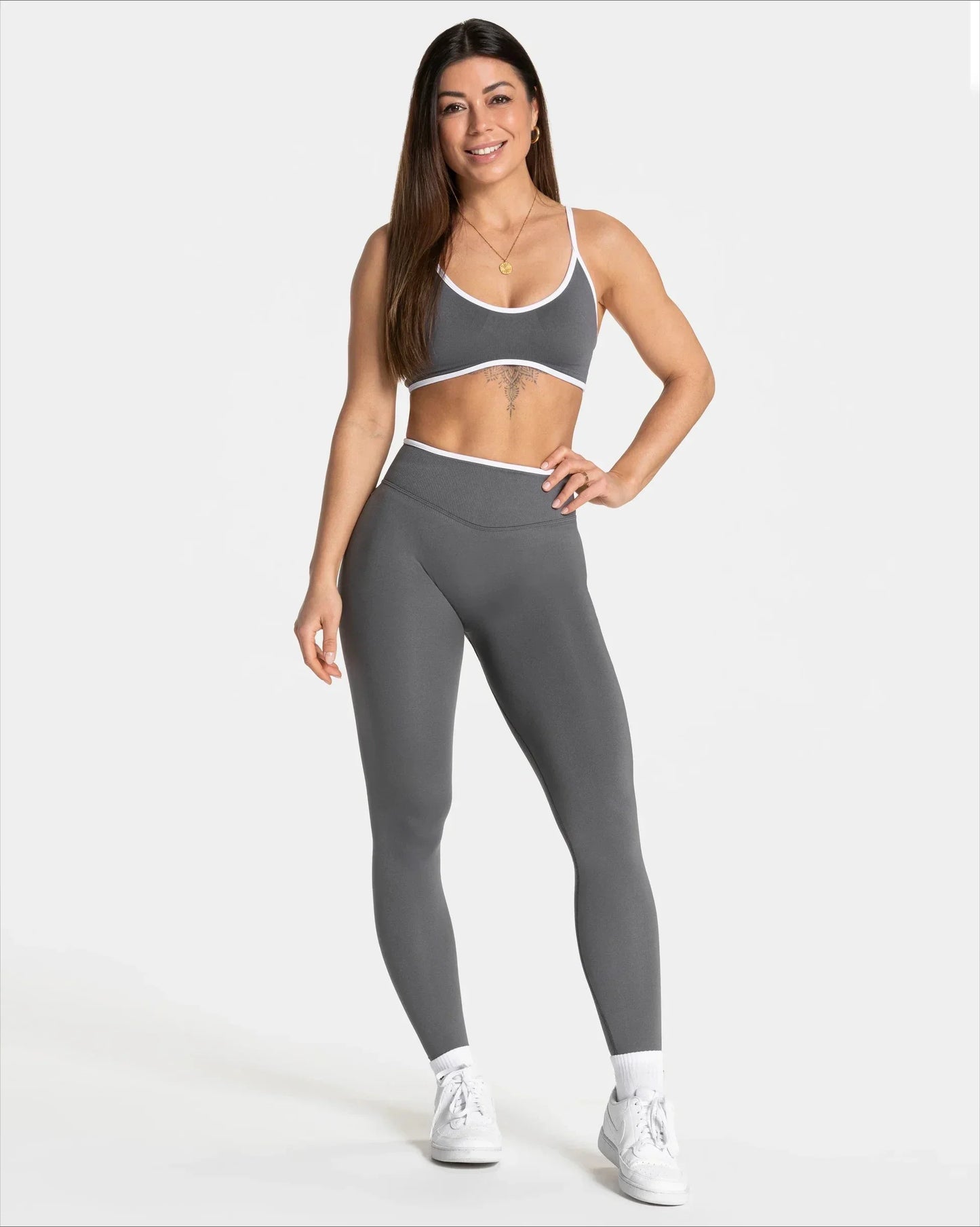 Women's Seamless Gym Solid Color Sports Pants White Edge Waist Tight High Waist