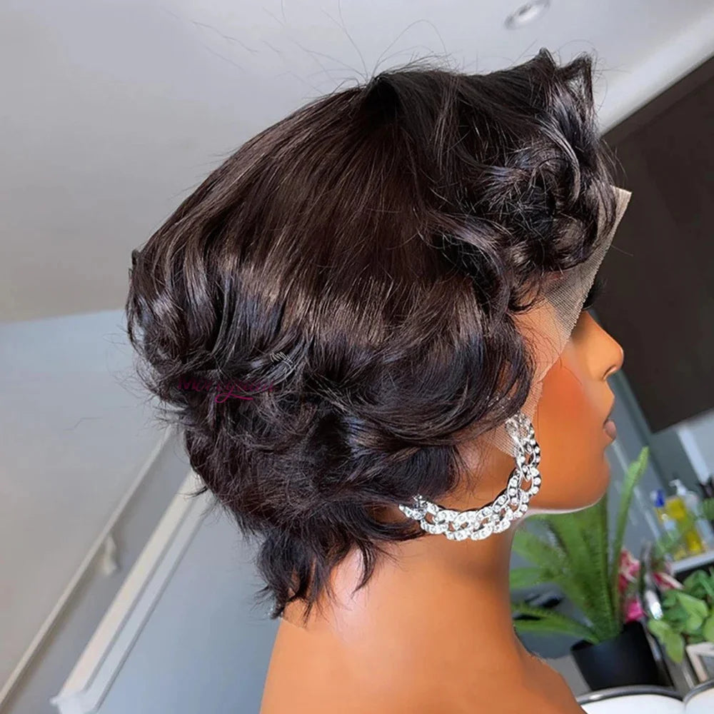 Straight Pixie Cut Short Bob Wigs Human Hair 13x4 Transparent Lace Front Human Hair Wig T Part Lace Wig Brazilian Hair For Women