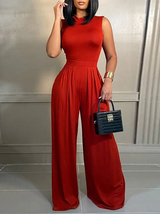 Elegant Women's Wide-leg Long Jumpsuit