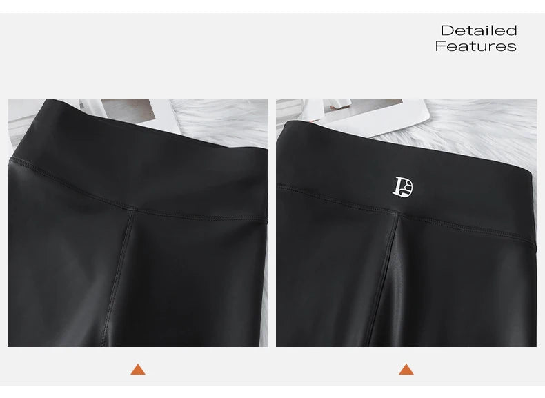 BIVIGAOS 2025 Fall Winter Baby PU Leather Leggings High Waist Elastic Slim Tight Sexy Leather Pants Thin Fleece Warm leggings