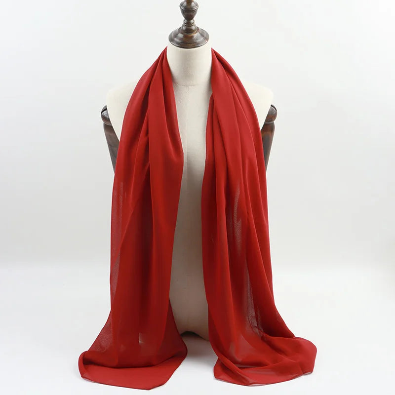 Fashion Pearl Chiffon Hijab Shawls of Muslim Women Solid Color Head Wraps Scarf