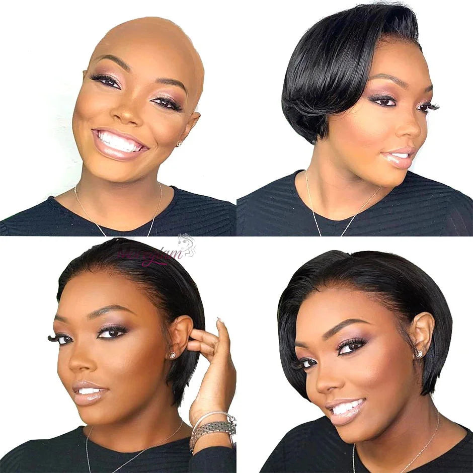 Straight Pixie Cut Short Bob Wigs Human Hair 13x4 Transparent Lace Front Human Hair Wig T Part Lace Wig Brazilian Hair For Women