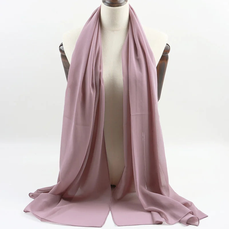 Fashion Pearl Chiffon Hijab Shawls of Muslim Women Solid Color Head Wraps Scarf
