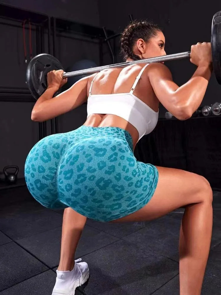 Leopard Print Pleated High Waisted and Hip Lifting Yoga Shorts for Women