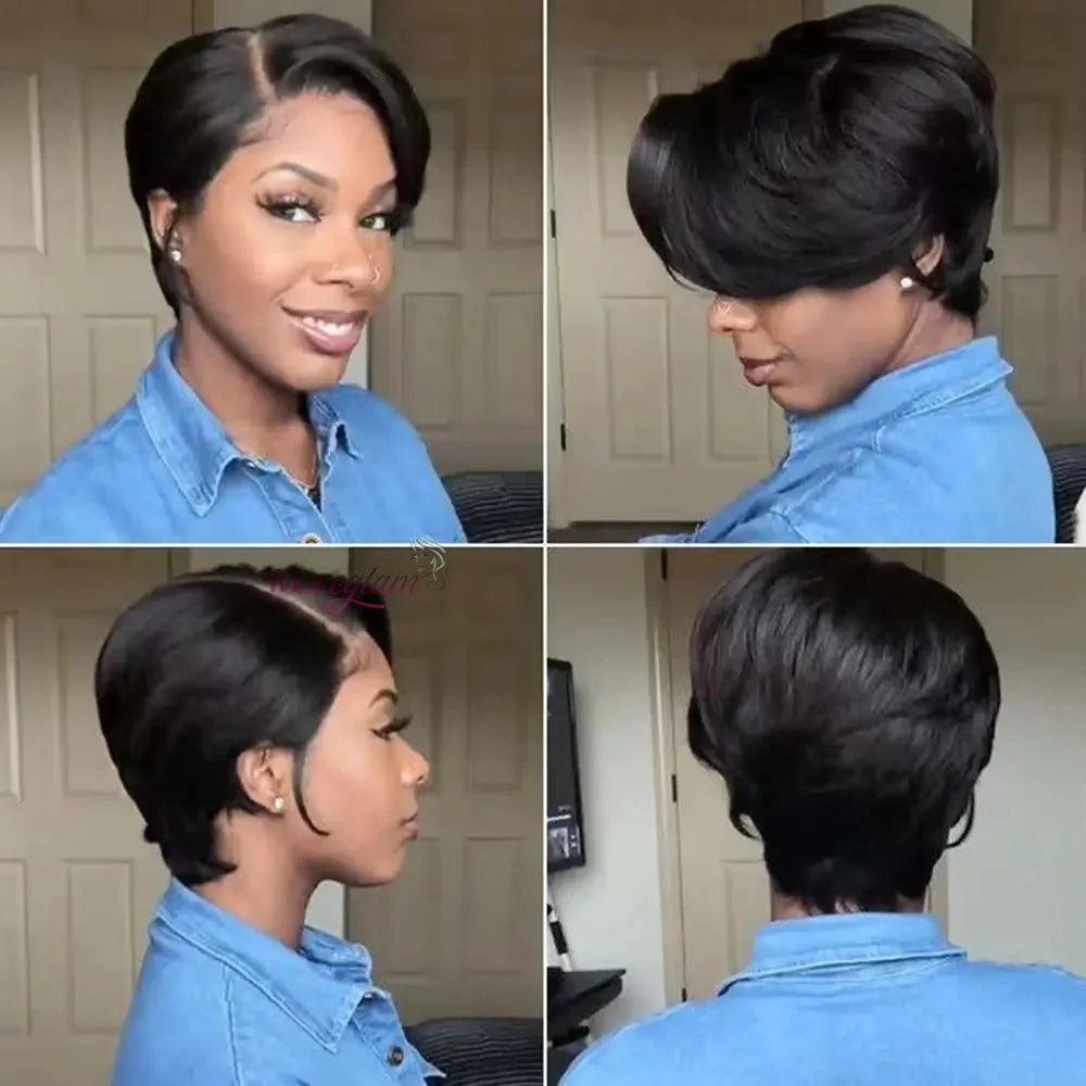 Straight Pixie Cut Short Bob Wigs Human Hair 13x4 Transparent Lace Front Human Hair Wig T Part Lace Wig Brazilian Hair For Women