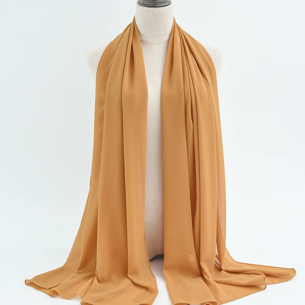 Fashion Pearl Chiffon Hijab Shawls of Muslim Women Solid Color Head Wraps Scarf