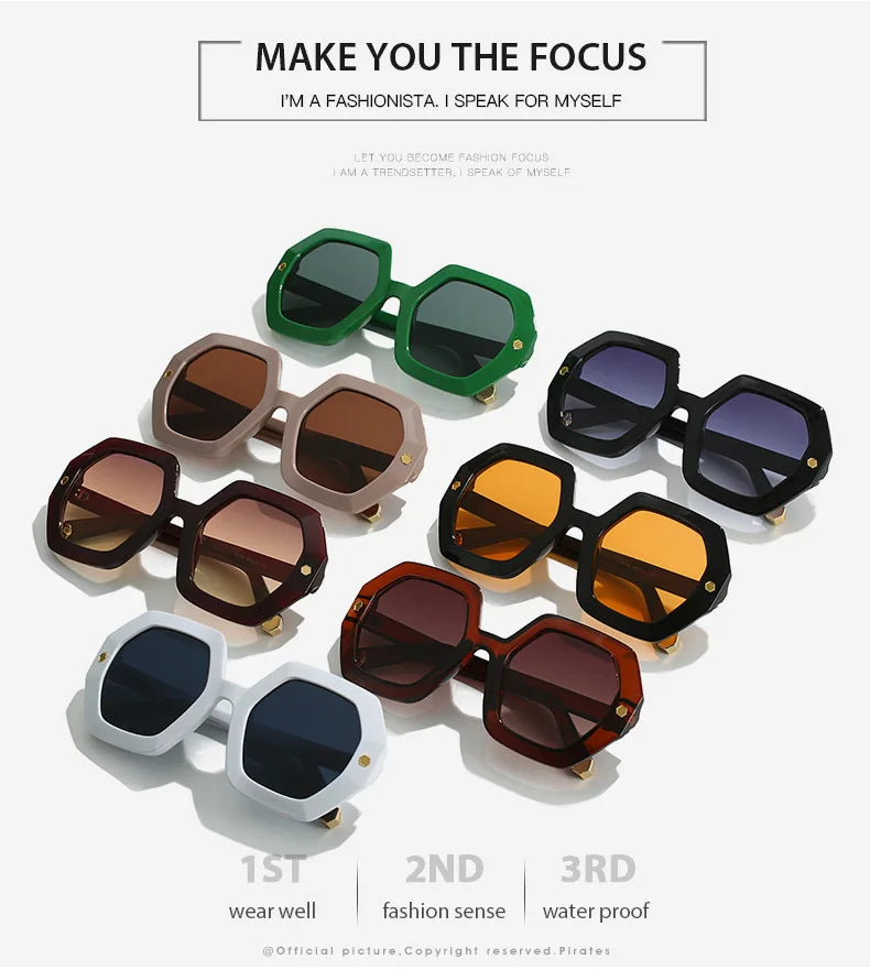 KAMMPT Oversized Men Sunglasses Fashion Hexagon Frame Gradient Shades Eyewear Women 2023 Trendy Ins Popular Brand Sun Glasses