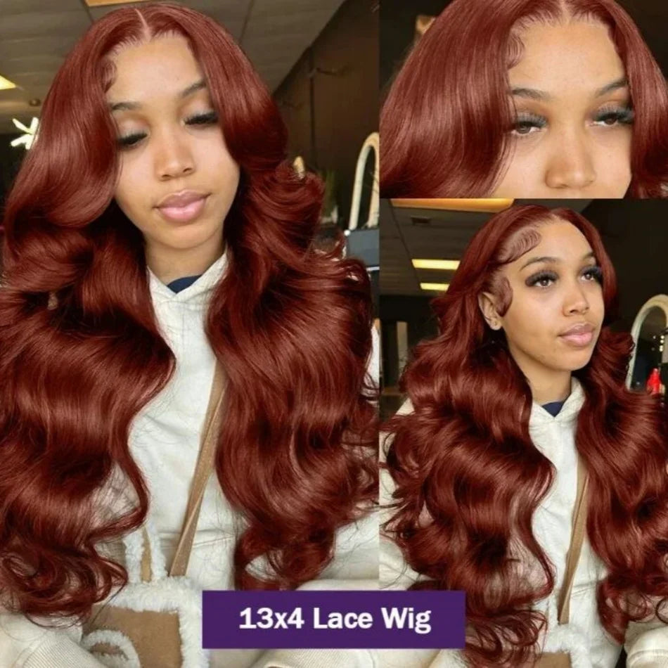 13x6 Reddish Brown Body Wave HD 13x4 Lace Frontal Human Hair Wig Colored Brazilian 100% Human Hair Wigs For Women Pre Plucked